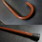 Estate Sale Striped Hardwood Crook Handle Cane Vintage Walking Stick Pinstriped