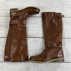 Lucky Brand Leather Knee High Boots Women Size 8.5 Tall Buckle Boots - Brown - Picture 1 of 10