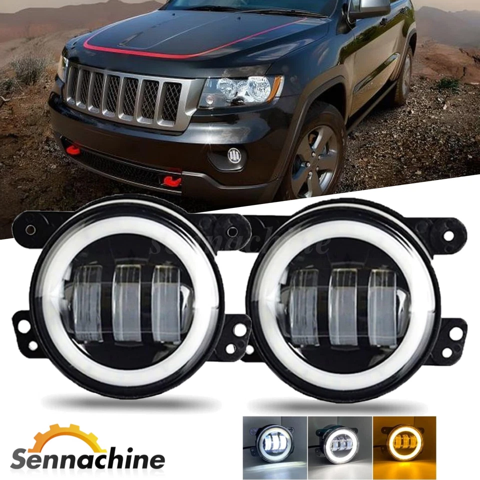 Pair 4" Inch Bumper LED Halo Fog Lights For Jeep Grand Cherokee 2011 2012 2013 - Imagem 1 de 4