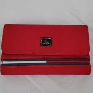 Tommy Hilfiger Continental portefeuille à rabat rouge fermeture à pression pochette en tissu - Photo 1/12