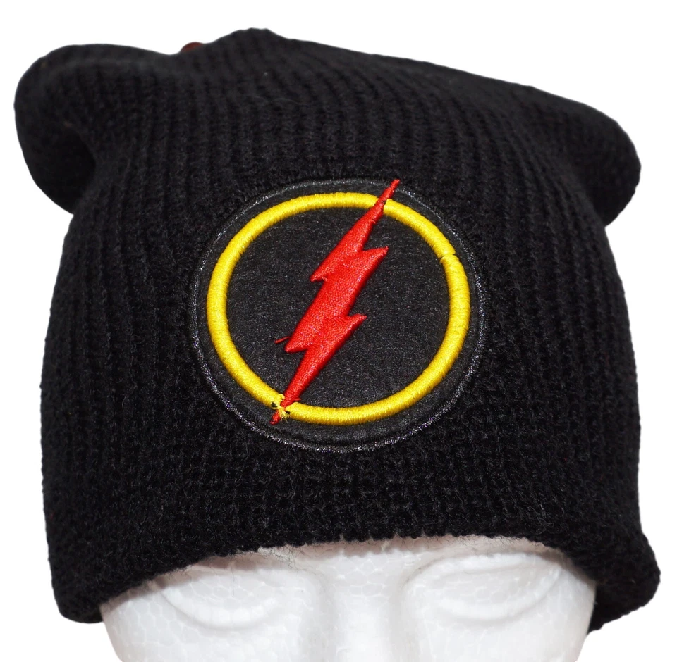 The Flash Logo DC Comics - Winter Knit Black Beanie Cap Uncuffed 2017