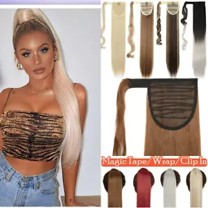 Wrap Around Ponytail Clip in Hair Extensions Synthetic Magic Tape For Woman US - Picture 1 of 35