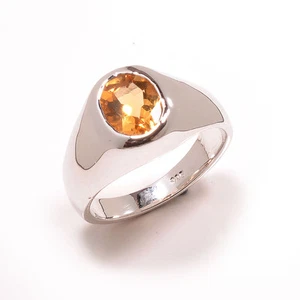 Natural Citrine Gemstone with 925 Sterling Silver Ring For Men's  - Picture 1 of 4