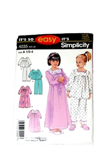 SIMPLICITY 4035 girl's size 1/2 to 4 pajamas, nightgown 'Easy' sew  (sew drwr) - Picture 1 of 4