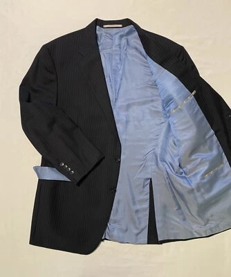 Hickey Freeman Lindsey Navy Stripe Men Blazer Jacket WorstedWool 44R Made In USA - Image 1 of 4