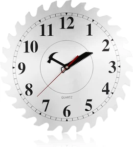 12 Inch Metal Wall Clock with Circular Saw Blade Dial, Handsaw and Hammer Pointe - Picture 1 of 7