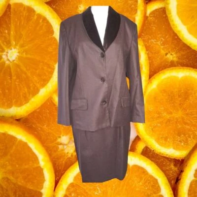 Traje Falda Vintage Amanda Smith Lana Pura con Cuello Terciopelo Talla 14 Foto 1 de 4