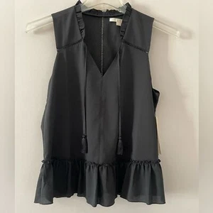 NWT Cooper & Ella $105 Black Sleeveless Blouse with Tassels Size XS - Picture 1 of 10