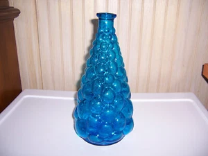 Blue Bubble Glass Vase Genie Bottle Decanter No Stopper Made In Italy - Picture 1 of 8