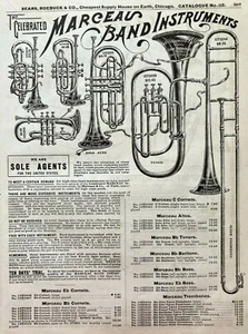 1902 Antique Marceau Trombone Cornet Band Instrument Sears Catalog Page Print Ad - Picture 1 of 3