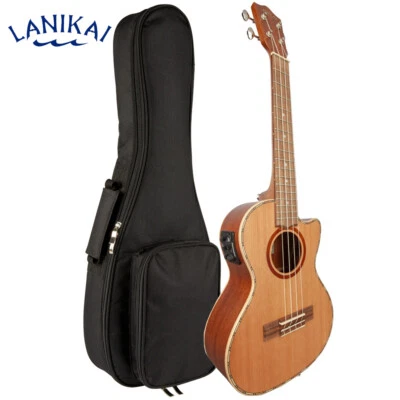 Lanikai CDST-CET Cedar Solid Top Cutaway A/E Tenor Ukulele with Padded Gig Bag - Image 1 of 4