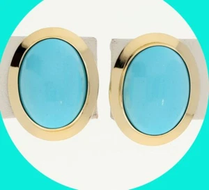 Natural Classic Turquoise Clip-On Earrings 12.76CT YG 3/4” Long - Picture 1 of 7