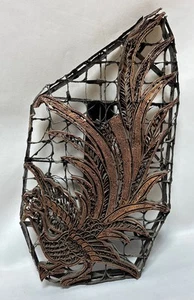 Vintage Copper Batik Tjap Chop Textile Stamp Peacock Rooster 13" Printing Block - Picture 1 of 13
