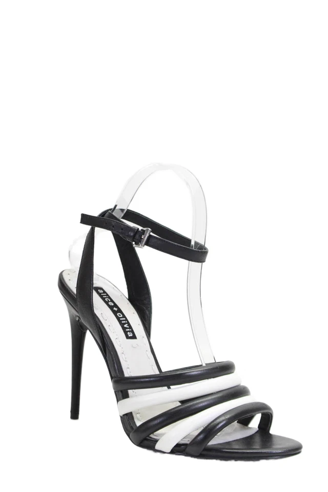 Sandalia Alice + Olivia para mujer de cuero con tiras negras blancas talla 38,5 8,5 Foto 1 de 4