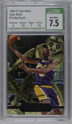 1996-97 FLEER METAL CYBER METAL KOBE BRYANT CARTÃO DE NOVATO #5 CSG 7,5 QUASE PERFEITO+ LA LAKERS - Imagem 1 de 3