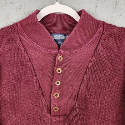 Suéter De Colección Lands End Para Hombres XL Borgoña Tejido con Cable Henley Pullover EE. UU. 90s Foto 1 de 4