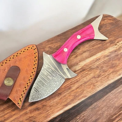 8" Fish Pattern Fire Storm Damascus Steel Knife For Hunting B 265,,, - Image 1 of 4