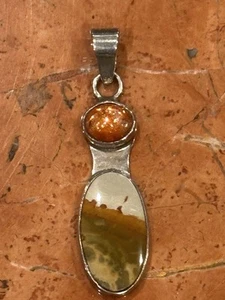JASPER BALTIC 2" OVAL STERLING SILVER 925 PENDANT KW NAVAJO SOUTHWEST ART EUC - Picture 1 of 9