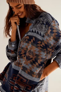 Free People We The Free Arizona Sky Pullover Indigo Sky Combo L Large NEW - Picture 1 of 5