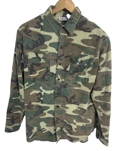 Vintage Prentiss Outdoors Men’s Woodland Camo Button Down Hunting Shirt Size L - Picture 1 of 6