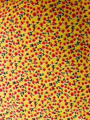 De colección Tiny Ditzy Amarillo Calico con Flores Rojas y Negras Cottagecore BTFQ #2 Foto 1 de 4