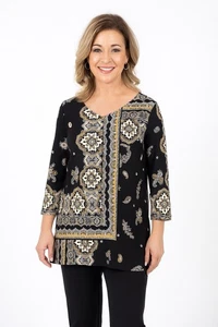 Top Chicos para mujer cuello en V manga 3/4 cachemira grande amarillo negro rayón elástico - Imagen 1 de 9