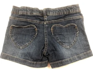 MINI BODEN Girl's 9 Yr Heart Pocket Shorts Denim Blue Jeans w/ Adjustable Waist - Picture 1 of 4