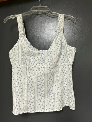 Camiseta sin mangas Dressbarn blanca azul floral cremallera lateral talla grande informal verano Foto 1 de 4