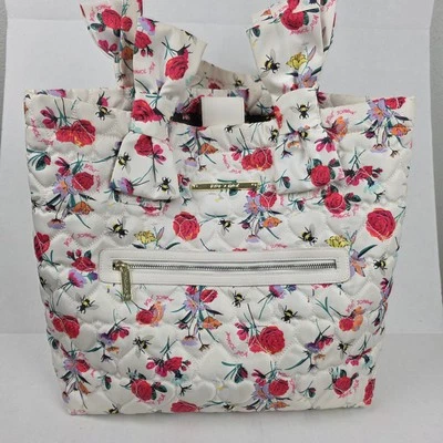 Bolso de Mano Betsey Johnson Acolchado Floral Asas con Lazo Blanco Rosa Rosas Abeja LEER Foto 1 de 4