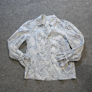 J Crew Top Womens Size XS White Blue Liberty Fabric Stars Art Tie Closure Casual - Picture 1 of 9