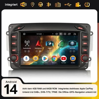 64GB Android 14 DAB+ Autoradio CarPlay Navi Mercedes C/G/CLK/A Klasse W463 Viano - Bild 1 von 4