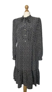 LK BENNETT navy silk Mimosa dress ribbon bow print UK14 EU42 US10 RRP £350 - Picture 1 of 11
