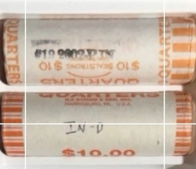 2002 P D INDIANA State Quarters BU Two Rolls, 80 Coins, US Coins Washington 25¢ - Image 1 of 3
