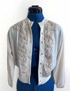 Vintage I. Magnin for Ballantyne Beaded Pure Cashmere Cardigan Sweater Scotland - Picture 1 of 16