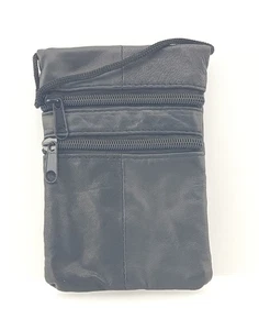 Sheep Nappa Leather Neck Purse Triple Zip Mini Crossbody Bag & Adjustable Strap - Picture 1 of 3