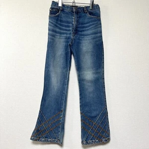 Mize Jeans Kids Blue Denim Pants Embroidered Flare 130cm Japan Vintage Style - Picture 1 of 10