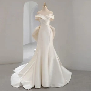 Elegant Mermaid Wedding Dress Strapless With Detachable Train Satin Bridal Gowns - Picture 1 of 9
