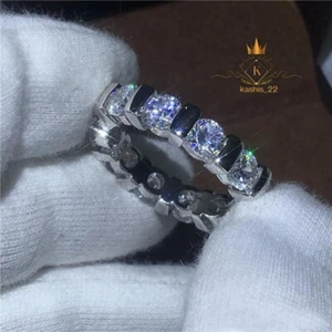 Round Cut 2.00 Carat Moissanite Eternity Wedding Band Solid 14K White Gold VVS1 - Picture 1 of 16