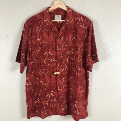 Solitude Shirt Men Medium Red Rust Silk Geo Print Pocket Camp Travel Vacation - Image 1 of 4