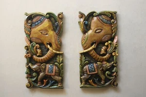 Par de paneles colgantes de pared de elefante decoración del hogar estilo vintage decoración de pared de madera raro - Imagen 1 de 9