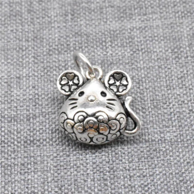 2pcs of 925 Sterling Silver Hollow Flower Mouse Charms Pendant for Necklace - Image 1 of 4