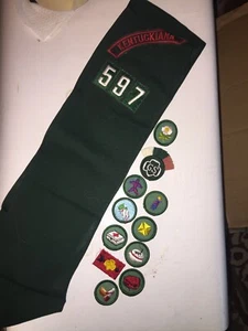 Vintage Girl Scout Sash Patches Badges 1960’s GSA Green Uniform - Picture 1 of 5