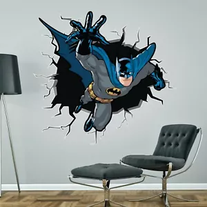 BATMAN breaking through WALL STICKER 3D comic decal art boys bedroom superhero - Picture 1 of 2