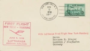 USA 1955 superb first flight of Deutsche Lufthansa NEW YORK - SHANNON - HAMBURG - Picture 1 of 2