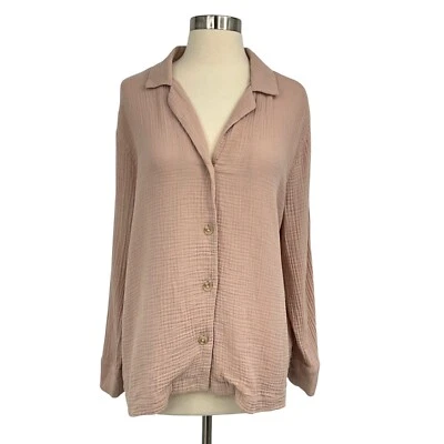 Jenni Kayne Gauze Shirt Size M Blush Pink Button Up Textured Cotton Long Sleeve - Image 1 of 4