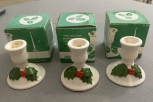 3 Vintage Lillian Vernon Earthenware Christmas Candlestick Holders Hand-Painted - Picture 1 of 10