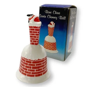 China de hueso, campana de chimenea de Papá Noel vintage, campana de Navidad vintage roja nevada de 5 pulgadas - Imagen 1 de 12