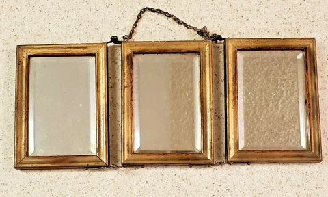 Antique Tri-Fold Shaving Mirror Victorian(?) Beveled Glass CT 1 Cover