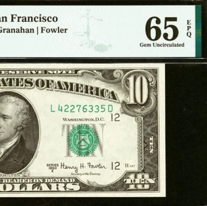 1950E $10 Federal Reserve Note PMG 65EPQ gem San Francisco Fr 2015-L - Picture 1 of 3