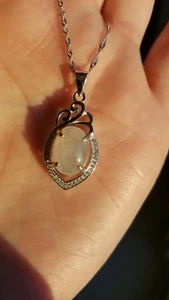 Genuine Icy White 3.45ct Jadeite Jade (Type A) 925 Silver Pendant with Chain - Picture 1 of 12